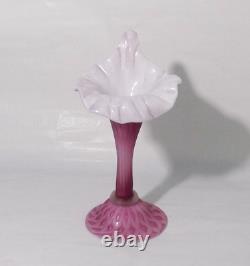 Murano Satin Glass Jack in the Pulpit Pink withWhite Diamond Vase Free Ship
