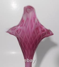 Murano Satin Glass Jack in the Pulpit Pink withWhite Diamond Vase Free Ship