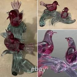 Murano Seguso C1960 Two Dove Birds On A Branch Pink Blue Neodymium Cased L 8