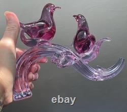 Murano Seguso C1960 Two Dove Birds On A Branch Pink Blue Neodymium Cased L 8