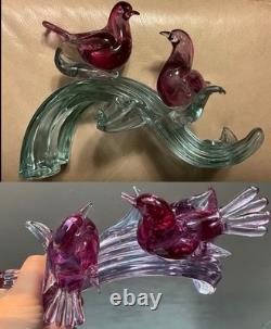 Murano Seguso C1960 Two Dove Birds On A Branch Pink Blue Neodymium Cased L 8