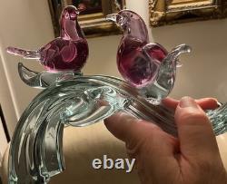Murano Seguso C1960 Two Dove Birds On A Branch Pink Blue Neodymium Cased L 8