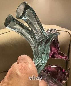 Murano Seguso C1960 Two Dove Birds On A Branch Pink Blue Neodymium Cased L 8