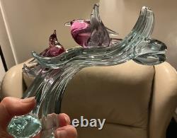 Murano Seguso C1960 Two Dove Birds On A Branch Pink Blue Neodymium Cased L 8