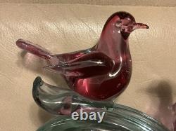 Murano Seguso C1960 Two Dove Birds On A Branch Pink Blue Neodymium Cased L 8