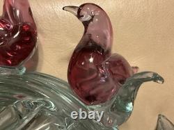 Murano Seguso C1960 Two Dove Birds On A Branch Pink Blue Neodymium Cased L 8