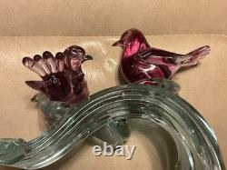 Murano Seguso C1960 Two Dove Birds On A Branch Pink Blue Neodymium Cased L 8