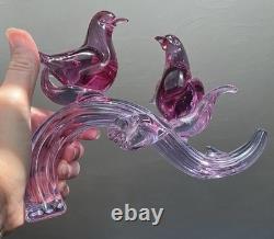 Murano Seguso C1960 Two Dove Birds On A Branch Pink Blue Neodymium Cased L 8
