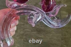 Murano Seguso C1960 Two Dove Birds On A Branch Pink Blue Neodymium Cased L 8