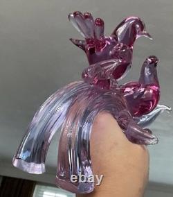 Murano Seguso C1960 Two Dove Birds On A Branch Pink Blue Neodymium Cased L 8