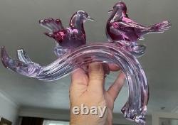 Murano Seguso C1960 Two Dove Birds On A Branch Pink Blue Neodymium Cased L 8