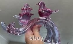 Murano Seguso C1960 Two Dove Birds On A Branch Pink Blue Neodymium Cased L 8
