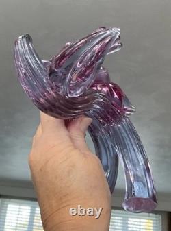 Murano Seguso C1960 Two Dove Birds On A Branch Pink Blue Neodymium Cased L 8