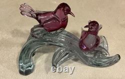 Murano Seguso C1960 Two Dove Birds On A Branch Pink Blue Neodymium Cased L 8