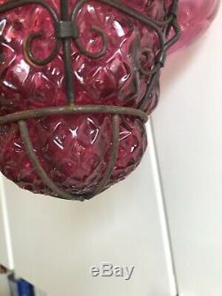 Murano Seguso Caged Lantern Light Vintage Pink Hand Blown