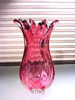 Murano Seguso Style Pink Ribbed Glass Vase