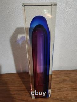 Murano Sommerso Art Glass Block Vase Red Magenta Cobalt Blue Cased 30cm