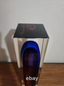 Murano Sommerso Art Glass Block Vase Red Magenta Cobalt Blue Cased 30cm