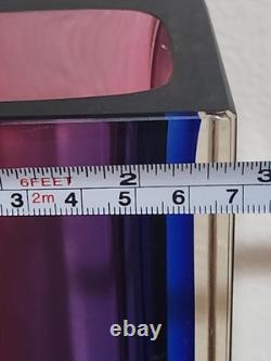 Murano Sommerso Art Glass Block Vase Red Magenta Cobalt Blue Cased 30cm