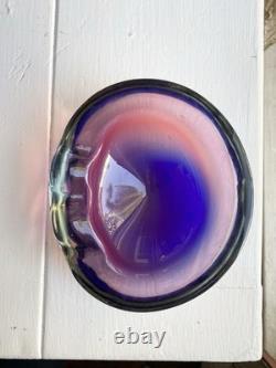 Murano Sommerso Art Glass Bowl (Or Ashtray) With Pink And Blue Layers MCM Solid