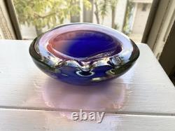 Murano Sommerso Art Glass Bowl (Or Ashtray) With Pink And Blue Layers MCM Solid