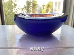 Murano Sommerso Art Glass Bowl (Or Ashtray) With Pink And Blue Layers MCM Solid