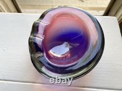 Murano Sommerso Art Glass Bowl (Or Ashtray) With Pink And Blue Layers MCM Solid