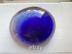 Murano Sommerso Art Glass Bowl (Or Ashtray) With Pink And Blue Layers MCM Solid
