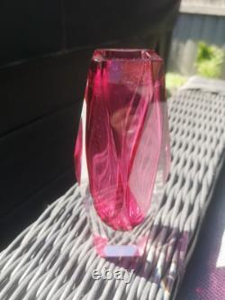 Murano Sommerso Faceted Glass Posey Vase Pink Made In Italy