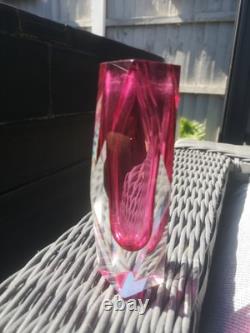 Murano Sommerso Faceted Glass Posey Vase Pink Made In Italy