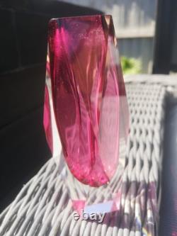 Murano Sommerso Faceted Glass Posey Vase Pink Made In Italy