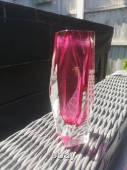 Murano Sommerso Faceted Glass Posey Vase Pink Made In Italy