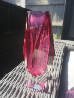 Murano Sommerso Faceted Glass Posey Vase Pink Made In Italy