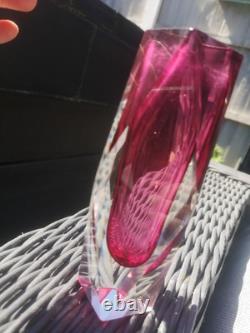 Murano Sommerso Faceted Glass Posey Vase Pink Made In Italy