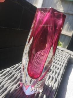 Murano Sommerso Faceted Glass Posey Vase Pink Made In Italy