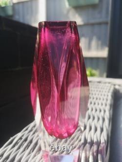 Murano Sommerso Faceted Glass Posey Vase Pink Made In Italy