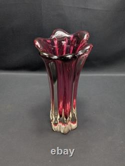 Murano Sommerso Glass Vase Pink Ruby Clear Ribbed Fratelli Toso Style Vintage