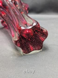 Murano Sommerso Glass Vase Pink Ruby Clear Ribbed Fratelli Toso Style Vintage