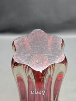 Murano Sommerso Glass Vase Pink Ruby Clear Ribbed Fratelli Toso Style Vintage
