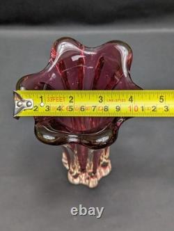 Murano Sommerso Glass Vase Pink Ruby Clear Ribbed Fratelli Toso Style Vintage