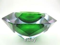 Murano Sommerso Mandruzzato facet cut green pink blue geometric glass bowl