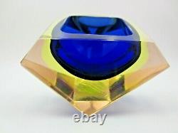 Murano Sommerso blue in green in pink UV green facet cut geometric glass bowl