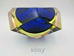 Murano Sommerso blue in green in pink UV green facet cut geometric glass bowl