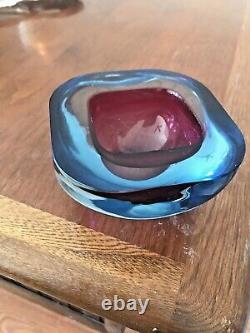 Murano Square Archimede Seguso Geode Bowl Sommerso Art Glass Pink & Blue 60s