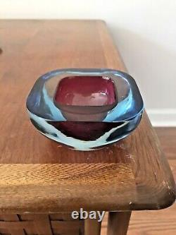 Murano Square Archimede Seguso Geode Bowl Sommerso Art Glass Pink & Blue 60s