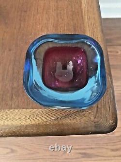 Murano Square Archimede Seguso Geode Bowl Sommerso Art Glass Pink & Blue 60s