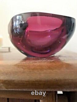 Murano Square Archimede Seguso Geode Bowl Sommerso Art Glass Pink & Blue 60s