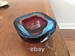 Murano Square Archimede Seguso Geode Bowl Sommerso Art Glass Pink & Blue 60s