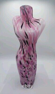 Murano Style Handblown Art Glass Female Torso Vase Figurine Pink Bust 13