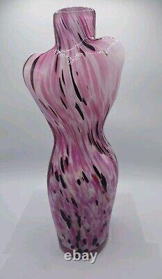 Murano Style Handblown Art Glass Female Torso Vase Figurine Pink Bust 13